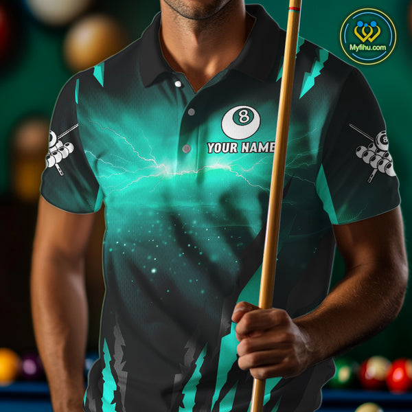 Customized Thunder Lightning Cobra Snake Men Billiard Shirt, 8 Ball Billiard Team Jersey|Turquoise TDM4020