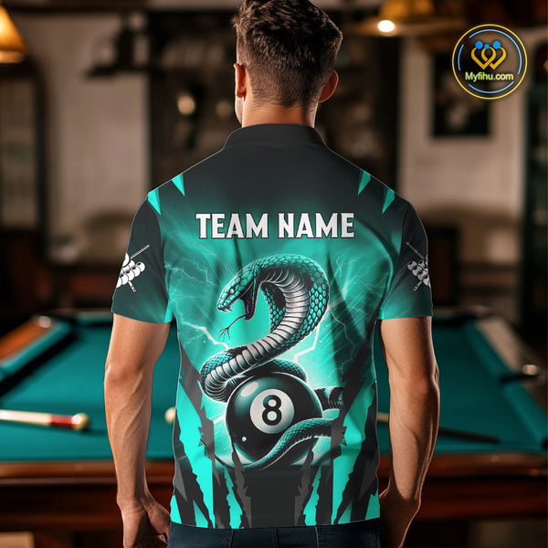 Customized Thunder Lightning Cobra Snake Men Billiard Shirt, 8 Ball Billiard Team Jersey|Turquoise TDM4020
