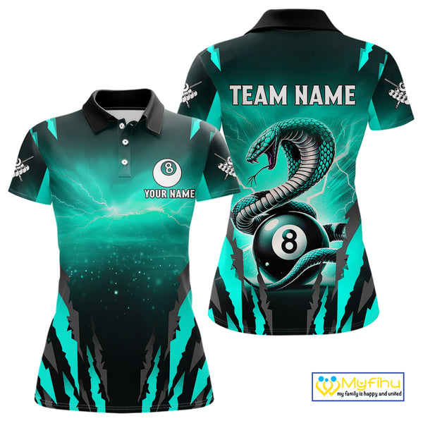 Customized Thunder Lightning Cobra Snake Women Billiard Shirt, 8 Ball Billiard Team Jersey|Turquoise TDM4020