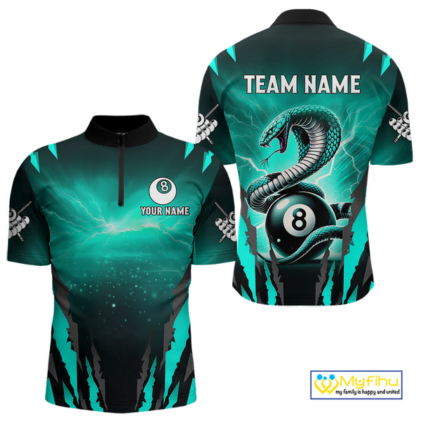 Customized Thunder Lightning Cobra Snake Men Billiard Shirt, 8 Ball Billiard Team Jersey|Turquoise TDM4020