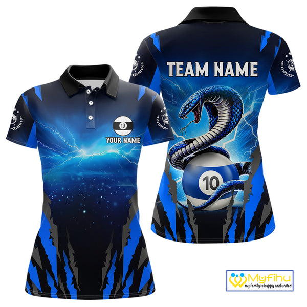 Personalized 10 Ball Thunder Lightning Cobra Snake Women Billiard Shirts, 10 Ball Pool Team Jersey TDM4023