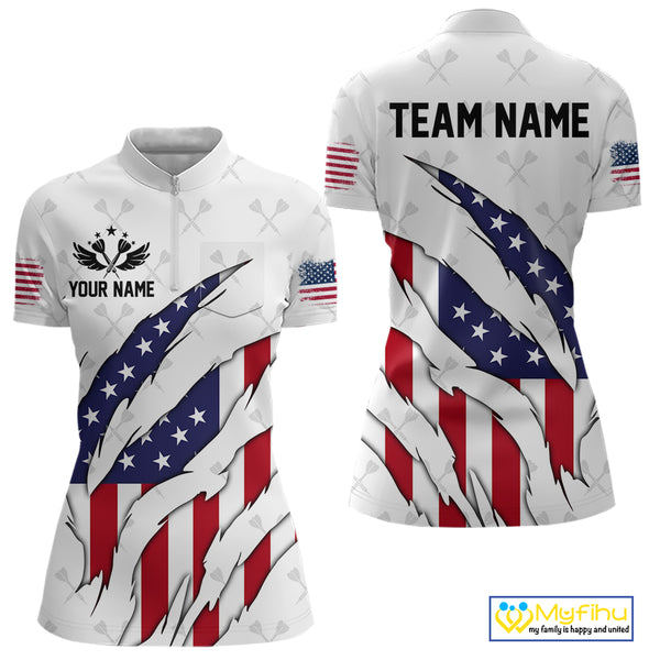 US Flag Patriotic Dart Shirt With Pocket Option For Women Custom Darts Jersey TDM4024