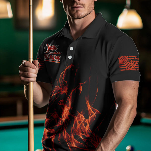 3D Orange Flaming American Flag Men Billiard Shirt Custom Patriotic Pool Player Billiard Jersey TDM3453