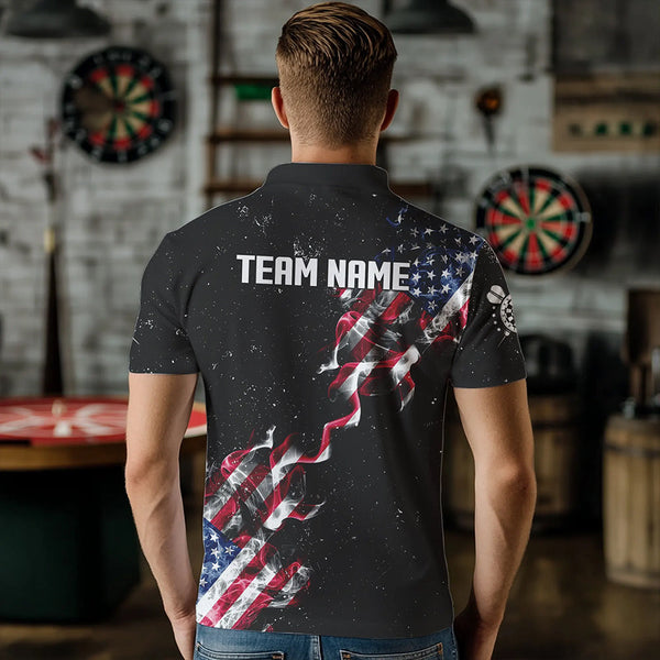 Customized Grunge US Flag Smoke Darts Polo & Quarter-Zip Shirts, Patriotic Darts Jerseys For Men TDM3455