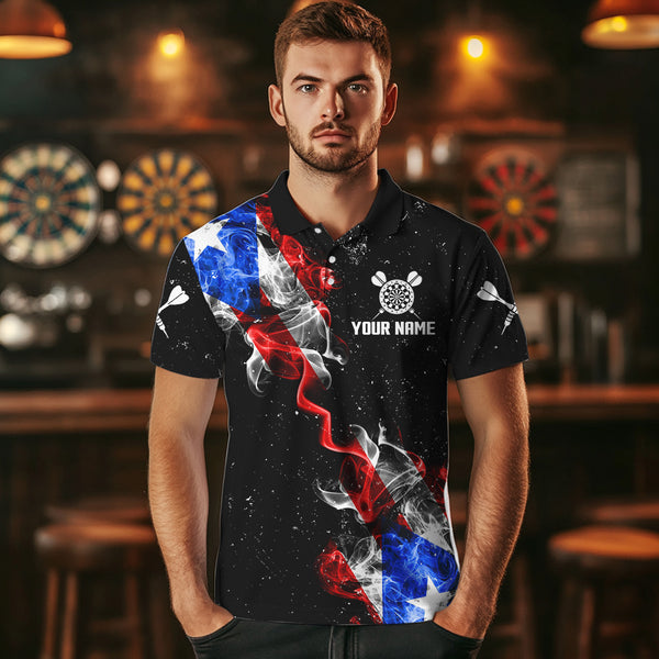 Smoke Puerto Rico US Flag Custom Darts Shirt For Men, Patriotic Darts Jersey Team Polo & 1/4 Zip TDM3456
