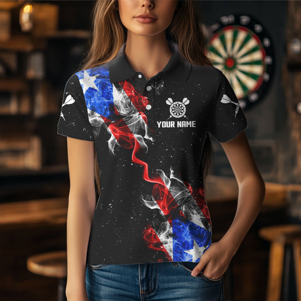 Smoke Puerto Rico US Flag Custom Darts Shirt For Women, Patriotic Darts Jersey Team Polo & 1/4 Zip TDM3456