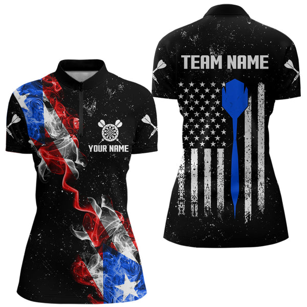 Smoke Puerto Rico US Flag Custom Darts Shirt For Women, Patriotic Darts Jersey Team Polo & 1/4 Zip TDM3456