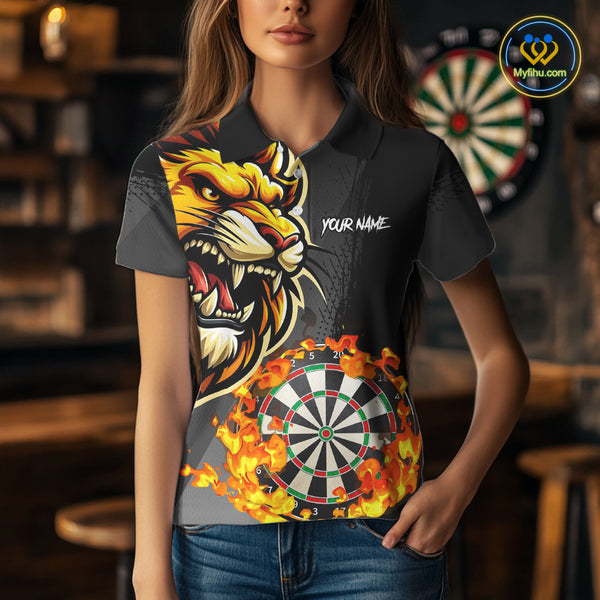 Funny Darts Flame Lion Custom Polo & Quarter-Zip, Personalized Women Dart Shirts Dart Jerseys TDM4033