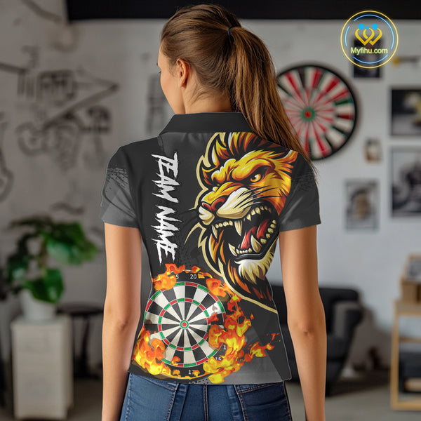 Funny Darts Flame Lion Custom Polo & Quarter-Zip, Personalized Women Dart Shirts Dart Jerseys TDM4033