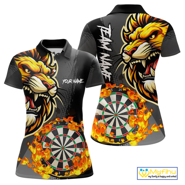 Funny Darts Flame Lion Custom Polo & Quarter-Zip, Personalized Women Dart Shirts Dart Jerseys TDM4033