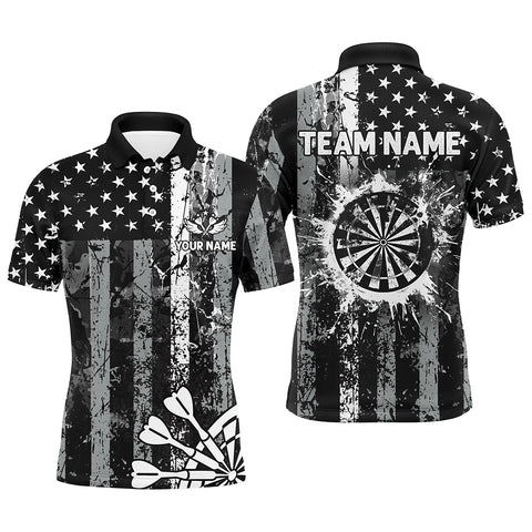 Custom Black Grunge US Flag Patriotic Darts Shirt For Men, Retro Darts Board Darts Team Jerseys TDM2273