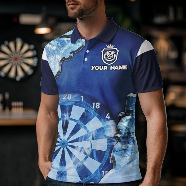 Blue Icy Light Darts Polo & Quarter Zip Custom Dart Shirts For Men, Cool Darts Team Jerseys TDM3462