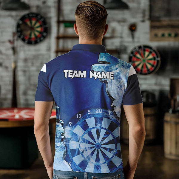 Blue Icy Light Darts Polo & Quarter Zip Custom Dart Shirts For Men, Cool Darts Team Jerseys TDM3462