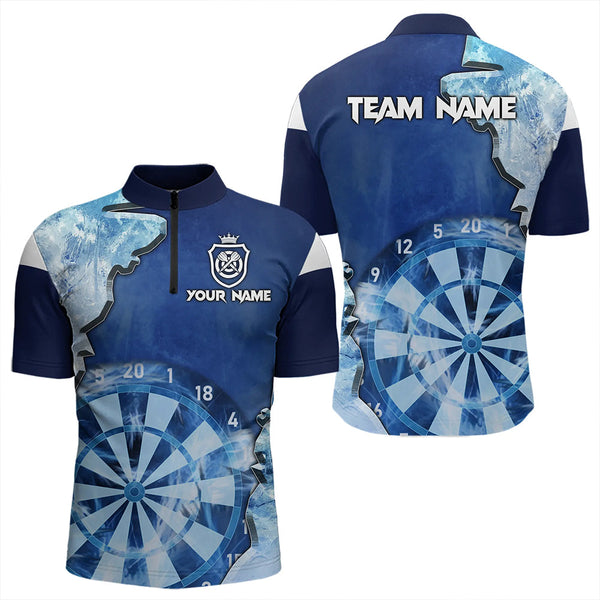 Blue Icy Light Darts Polo & Quarter Zip Custom Dart Shirts For Men, Cool Darts Team Jerseys TDM3462