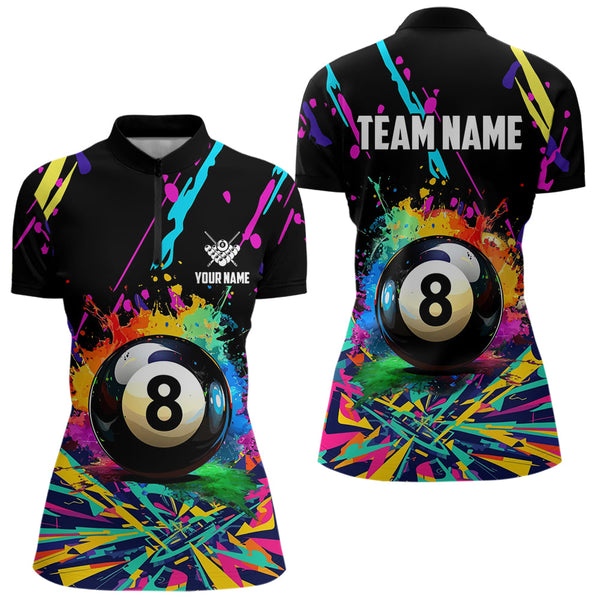Personalized Colorful 8 Ball Pool Billiard Shirts For Women, Funny Billiard Shirts Pool Team Jerseys TDM3771