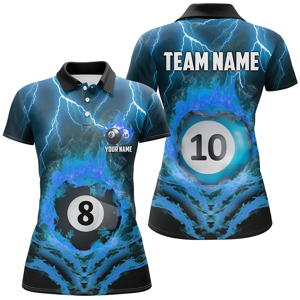 Billiard 8 Ball & 10 Ball Fire Lightning Women Polo & Quarter-Zip Shirt Custom Billiard Jersey Attire TDM1645