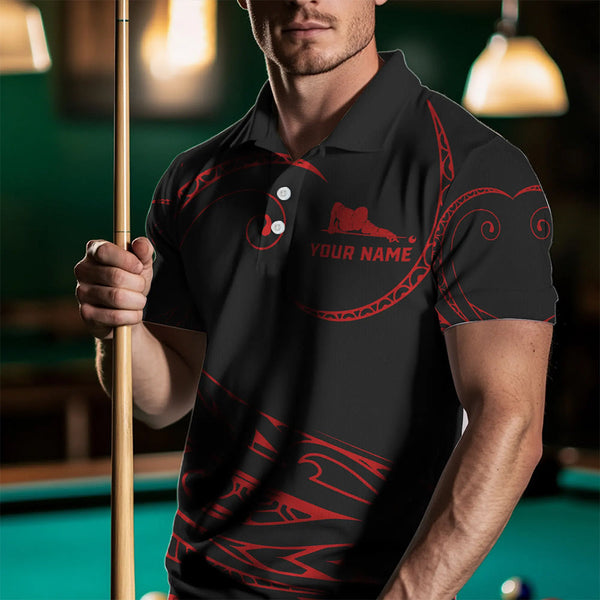 Black And Red 8 Ball Pool Tribal Pattern Men Billiard Polo & 1/4 Zip Custom Billiard Pool Jerseys TDM3472