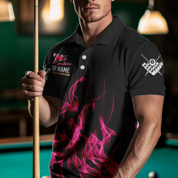 3D Pink Flaming 8 Ball Pool Men Billiard Polo & 1/4 Zip Shirt Custom Pool Player Billiard Jersey TDM3616