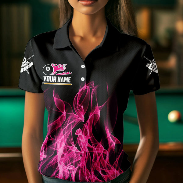 3D Pink Flaming 8 Ball Pool Women Billiard Polo & 1/4 Zip Shirt Custom Pool Player Billiard Jersey TDM3616