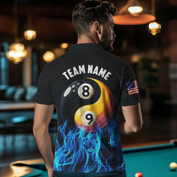 Blue Flaming Ying And Yang 8 Ball & 9 Ball Billiard Shirts For Men Custom Pool Billiard Jerseys TDM3617