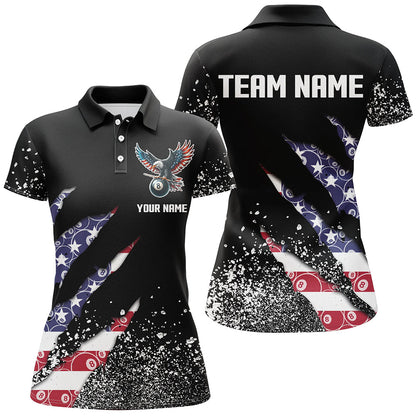 Custom Ball 8 US Flag Black Grunge Women Billiard Polo & Quarter-Zip Shirt Best Billiard Team Jersey TDM1649