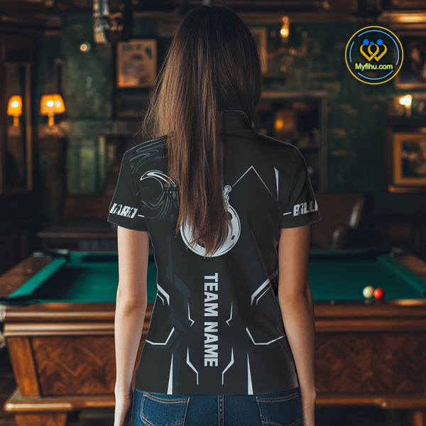 Customized 8 Ball Pool Crown Women Billiard Shirt, White And Black Billiard Team Shirt, Pool Jersey TDM4053