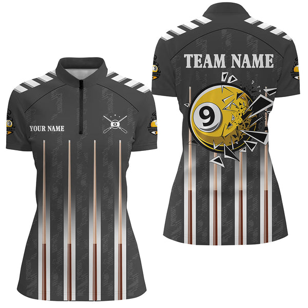 Funny Crack 9 Ball Pool Custom Women Billiard Polo & 1/4 Zip Shirts, 9 Ball Pool Billiard Jerseys TDM3046