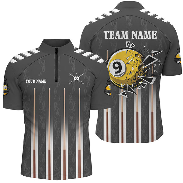 Funny Crack 9 Ball Pool Custom Men Billiard Polo & 1/4 Zip Shirts, 9 Ball Pool Billiard Jerseys TDM3046