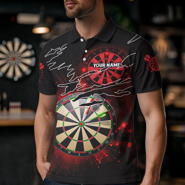 Striking Red Glowing Light Darts Polo & Quarter Zip Custom Dart Shirts For Men Darts League Jerseys TDM3479