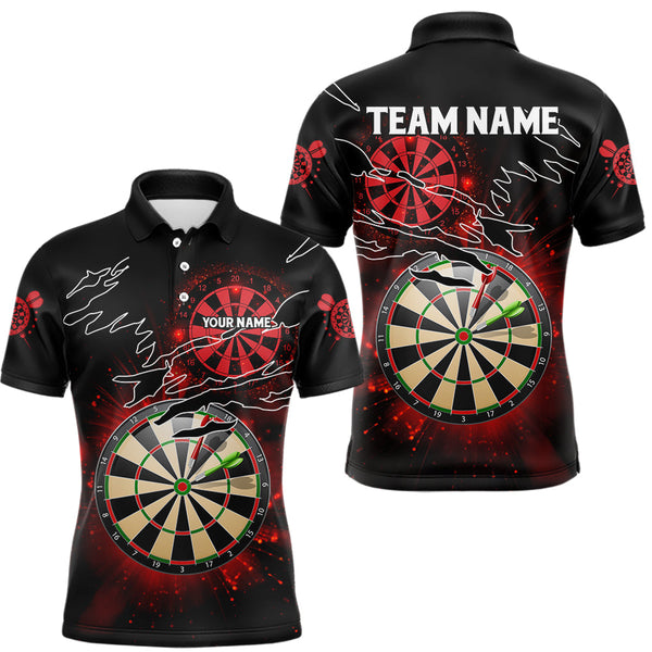 Striking Red Glowing Light Darts Polo & Quarter Zip Custom Dart Shirts For Men Darts League Jerseys TDM3479