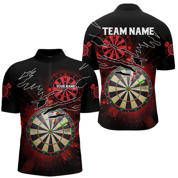 Striking Red Glowing Light Darts Polo & Quarter Zip Custom Dart Shirts For Men Darts League Jerseys TDM3479