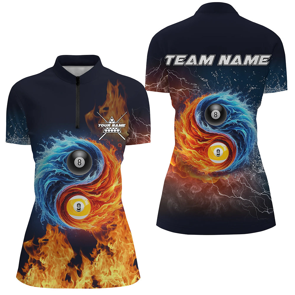 Billiard 8 Ball & 9 Ball 3D Water Fire Women Quarter-Zip Shirt Custom Billiard Attire Jerseys TDM1298