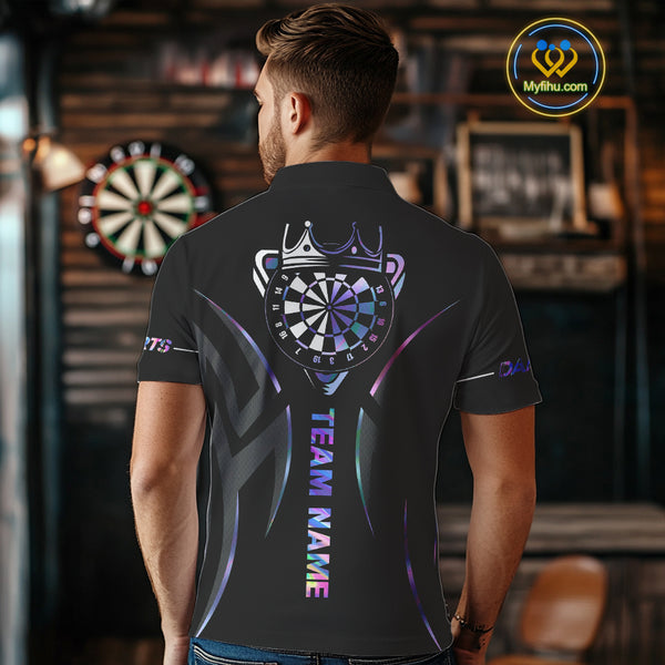 Black And Holographic Dartboard Crown Dart Shirts For Men – Custom Team Polo & Quarter Zip Jersey TDM4062