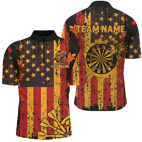 Custom Autumn Grunge Us Flag Patriotic Dart Shirts For Men, Thanksgiving Retro Darts Team Jerseys TDM2806