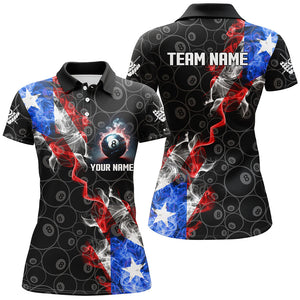 Personalize US Flag Smoke 8 Ball Billiard Women Polo, 1/4 Zip Shirt Custom Patriotic Billiard Jersey TDM3293