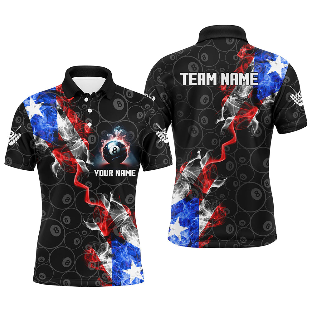 Personalize US Flag Smoke 8 Ball Billiard Men Polo, 1/4 Zip Shirt Custom Patriotic Billiard Jersey TDM3293