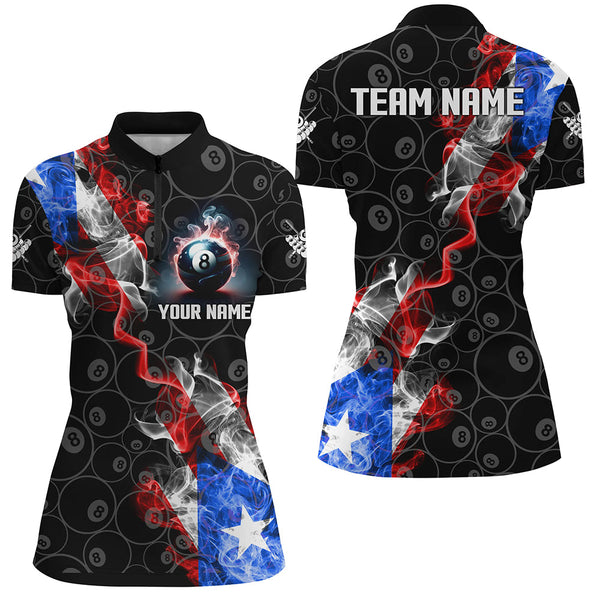 Personalize US Flag Smoke 8 Ball Billiard Women Polo, 1/4 Zip Shirt Custom Patriotic Billiard Jersey TDM3293