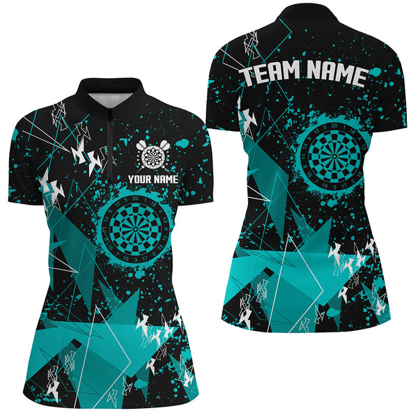 Personalized Grunge Turquoise Darts Polo & Quarter Zip Custom Dart Shirts For Women Dart Jerseys TDM3297
