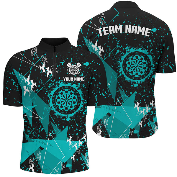 Personalized Grunge Turquoise Darts Polo & Quarter Zip Custom Dart Shirts For Men Dart Jerseys TDM3297