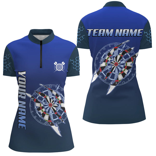 Personalized Blue Darts Tournament Polo & Quarter Zip Custom Dart Shirt For Women Dart Team Jerseys TDM3301
