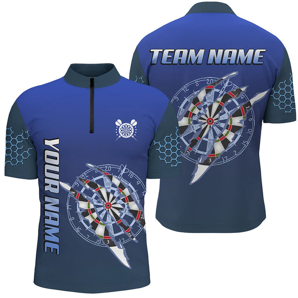 Personalized Blue Darts Tournament Polo & Quarter Zip Custom Dart Shirt For Men Dart Team Jerseys TDM3301