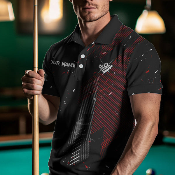 Grunge Black And Red 8 Ball Pool Lights Men's Billiard Shirts Custom Billiard Jersey Polo & 1/4 Zip TDM3780