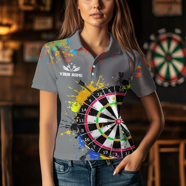 Funny Dartboards Colorful Paint Aim Shoot Swear Repeat Custom Women Darts Shirt, Dart Jerseys |Grey TDM3639