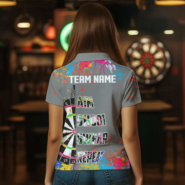 Funny Dartboards Colorful Paint Aim Shoot Swear Repeat Custom Women Darts Shirt, Dart Jerseys |Grey TDM3639