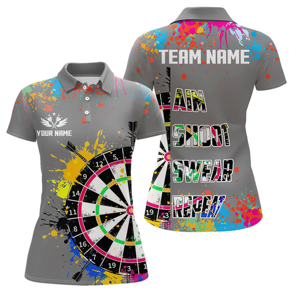 Funny Dartboards Colorful Paint Aim Shoot Swear Repeat Custom Women Darts Shirt, Dart Jerseys |Grey TDM3639