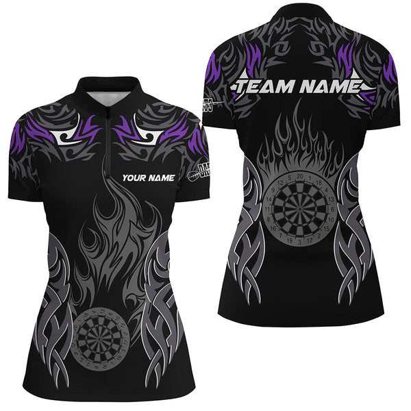 Personalized Darts Tournament Jerseys For Women Custom Dartboard Fire Flame Darts Team Shirts |Purple TDM2103