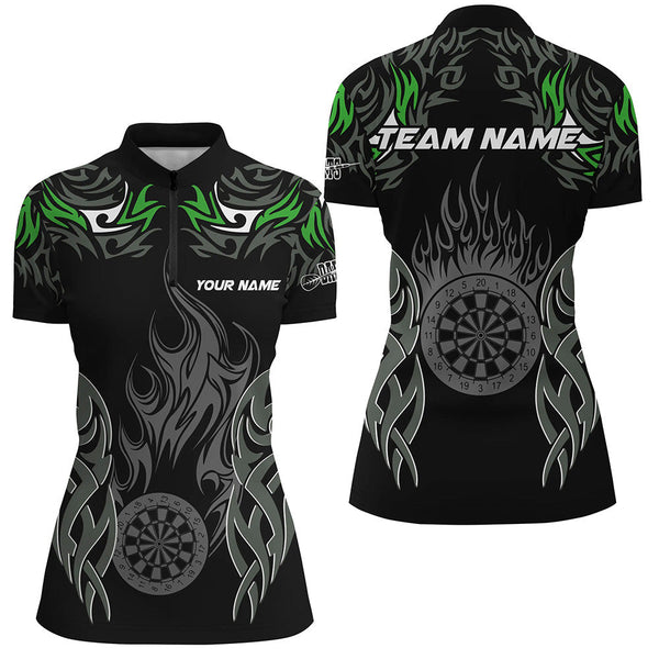 Personalized Darts Tournament Jersey For Women Custom Dartboard Fire Flame Darts Team Shirts | Green TDM2333