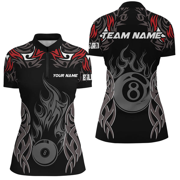 Personalized Billiard Tournament Jersey For Women Custom 8 Ball Fire Flame Billiard Team Shirts |Red TDM2335