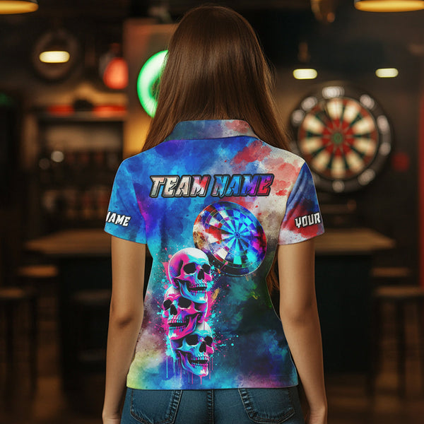 Funny Colorful Neon Graffiti Skull Dart Shirts For Women Custom Dart Jerseys, Best Darts Clothing TDM3793