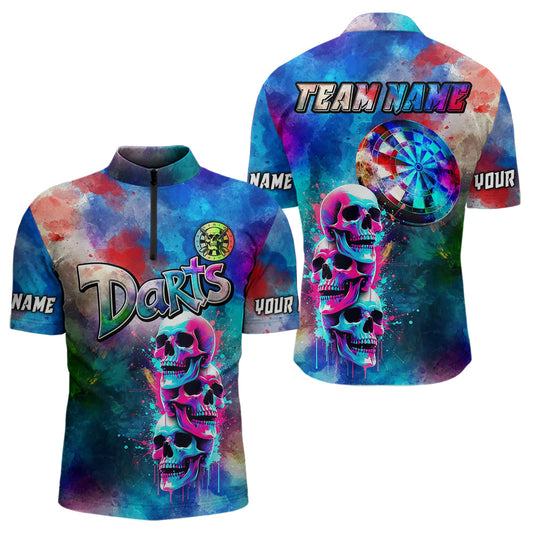Funny Colorful Neon Graffiti Skull Dart Shirts For Men Custom Dart Jerseys, Best Darts Clothing TDM3793